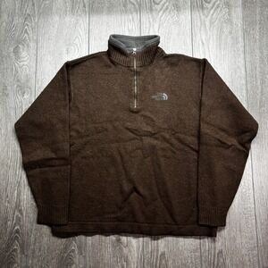 The North Face A5 Series Sweater Mens Large Brown 1/4 Zip Pullover Wool